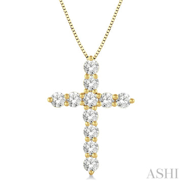 14K Yellow Gold Diamond Cross Pendant, 1.0 Carat tw
